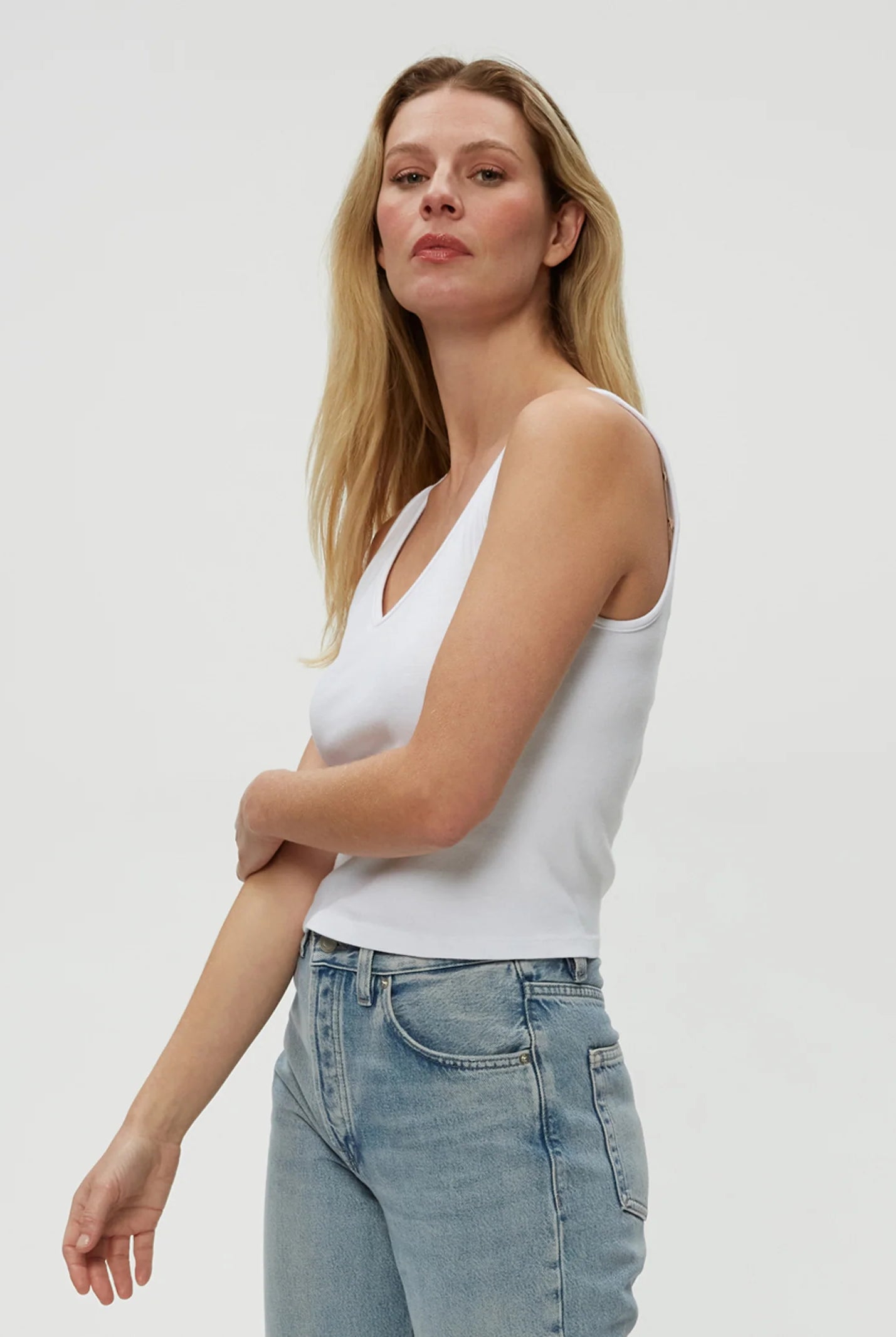 Sloan V Neck Tank - White by Michael Stars — view 3