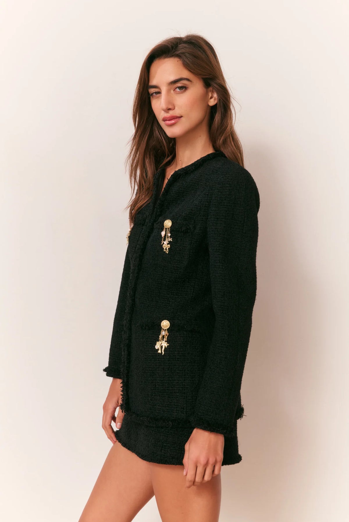 Adrina Tweed Embellished Jacket - Black by LoveShackFancy — alternate view
