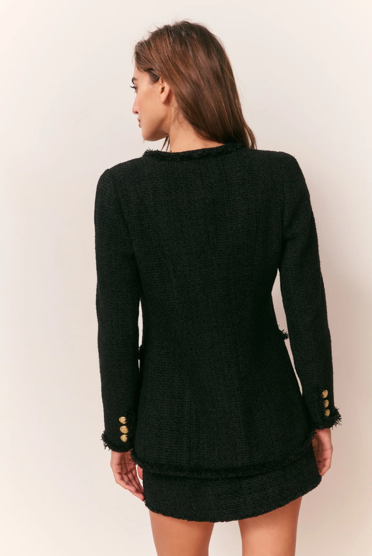 Adrina Tweed Embellished Jacket - Black by LoveShackFancy — view 3