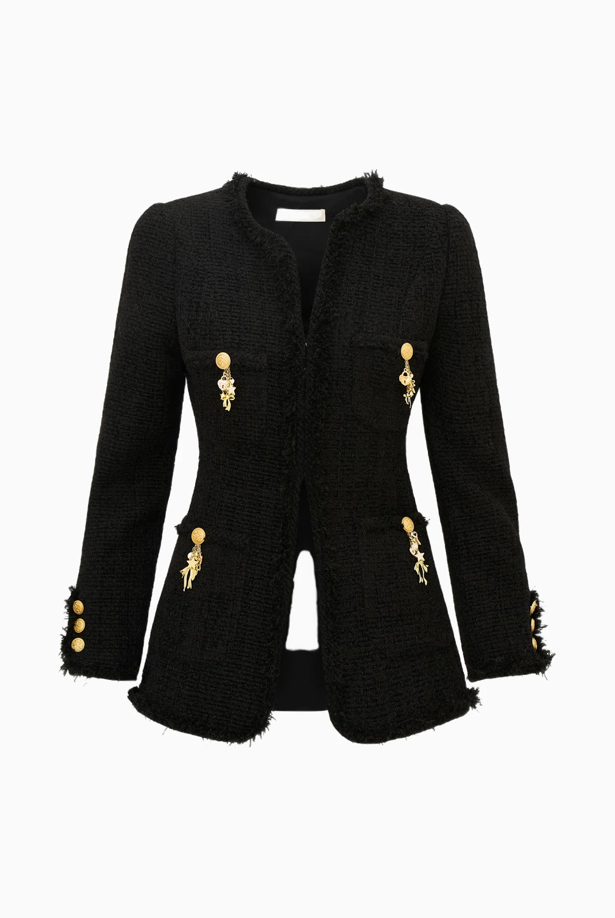 Adrina Tweed Embellished Jacket - Black by LoveShackFancy — view 6