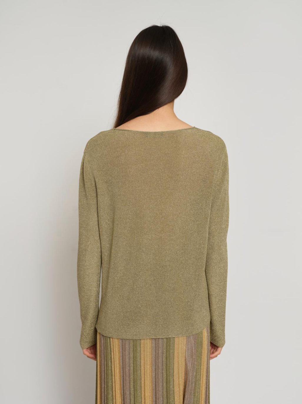 Agathe Lurex Viscose Sweater - Olive Green by Maison Lurex — view 3