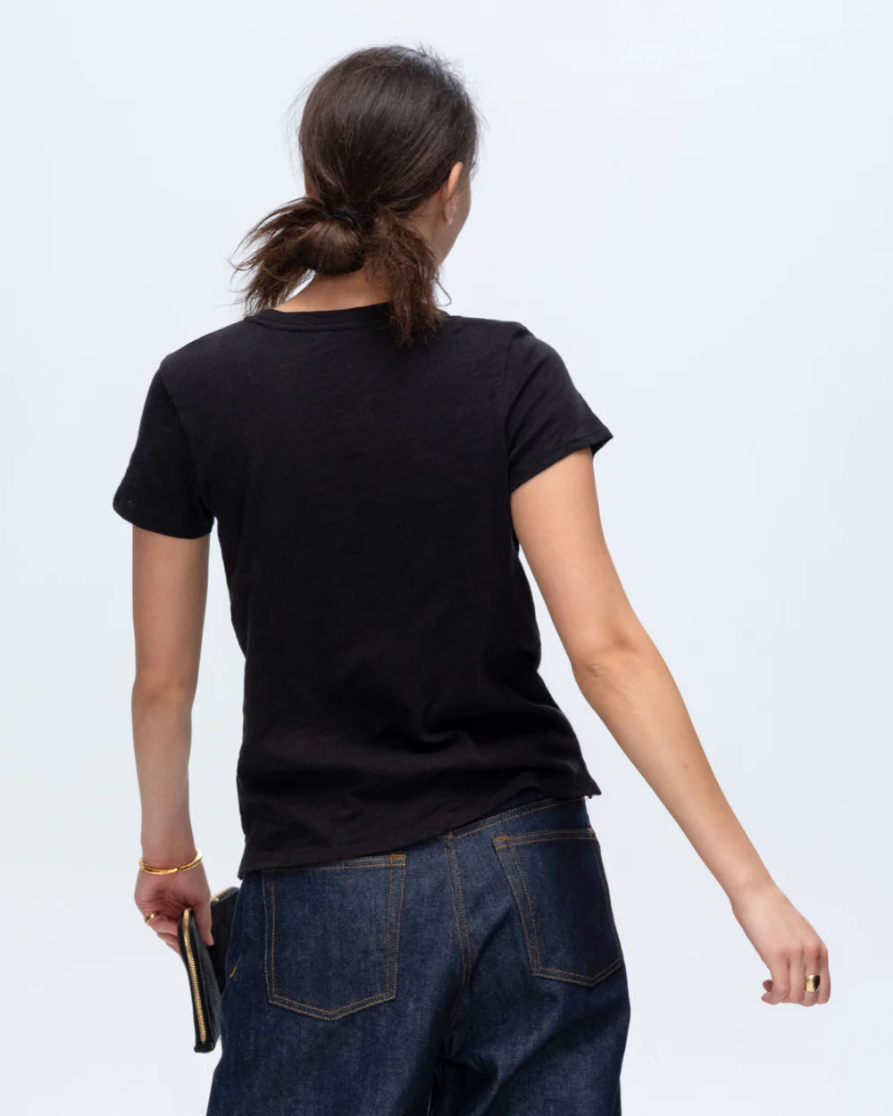 Slub Jersey Schoolboy Short Sleeve Crew - Black by ATM — alternate view