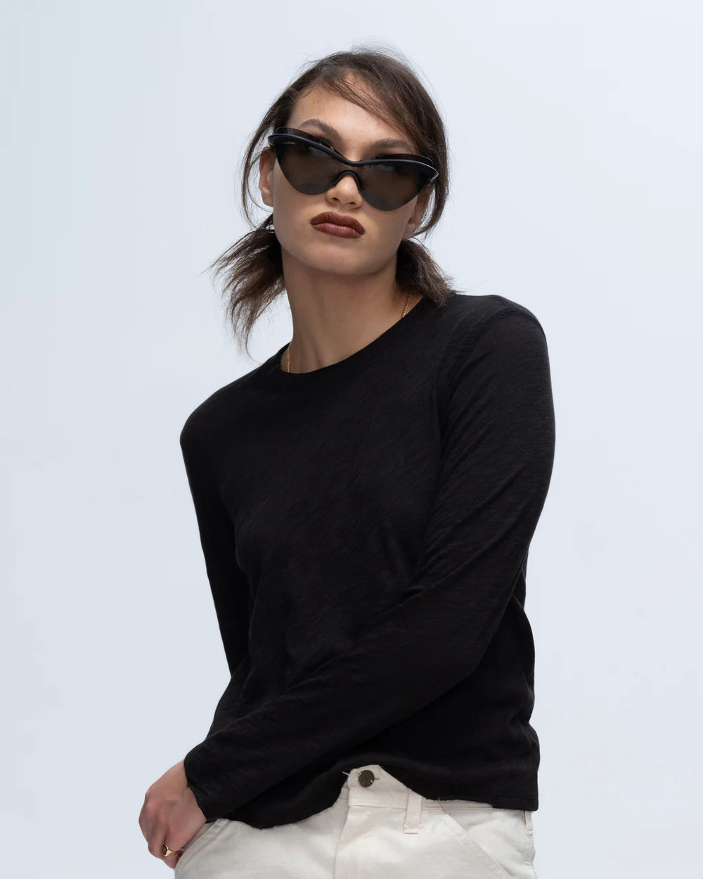 Slub Jersey Long Sleeve Destroyed Wash Crop Tee - Black by ATM | 25 South Boutiques