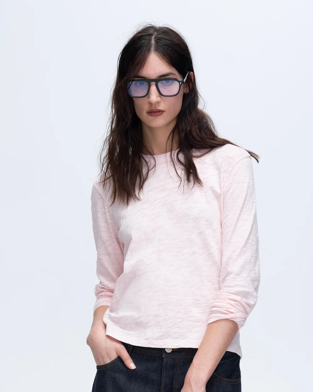 Slub Jersey Long Sleeve Crop Tee - Pink Camelia by ATM | 25 South Boutiques