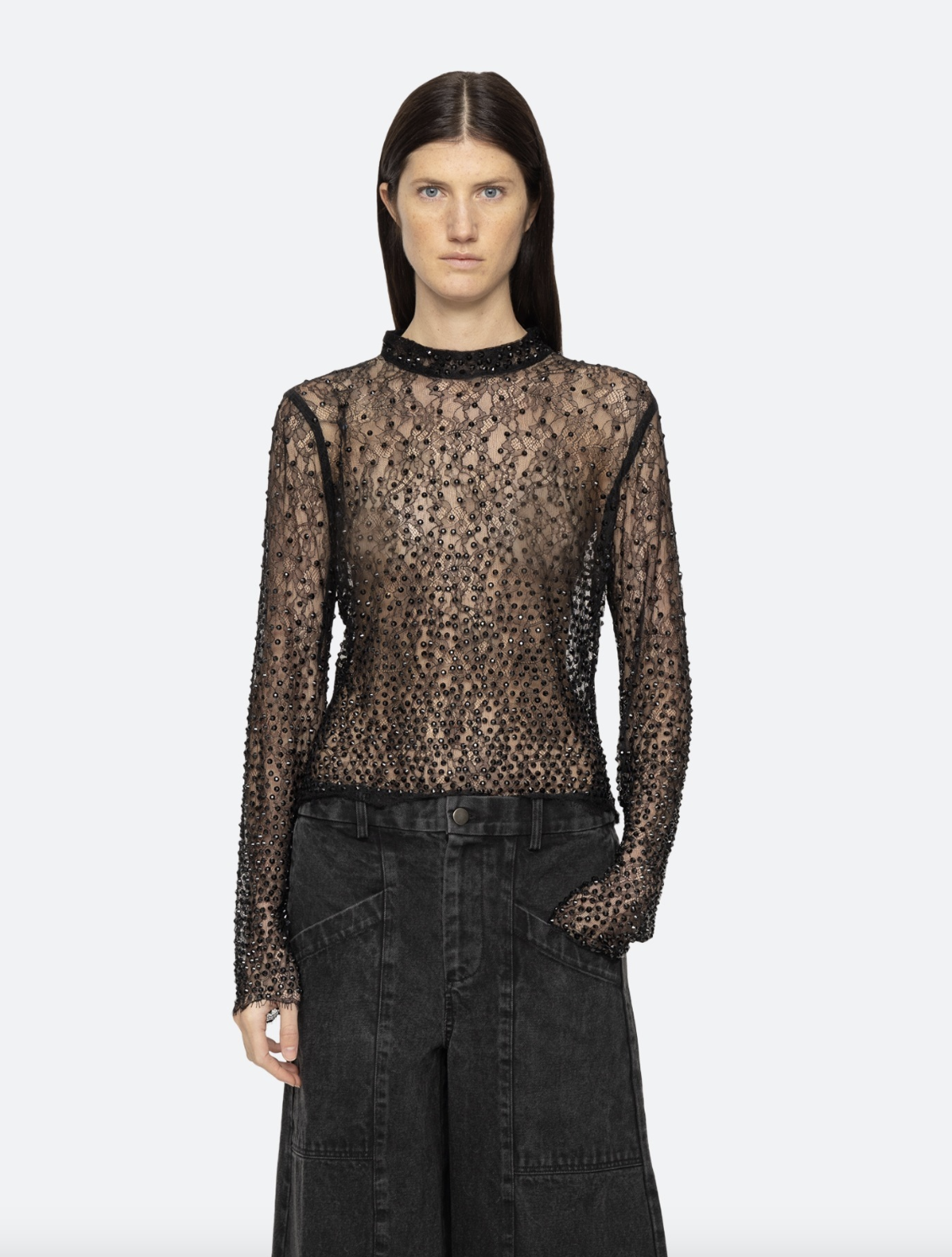 Seraphina Stone Lace High Neck Top - Black by Sea NY | 25 South Boutiques