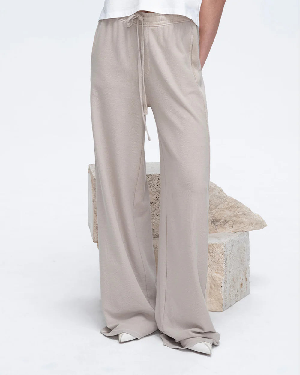 Pique Mixed Media Wide Leg Pants - Sandy Beige by ATM — alternate view