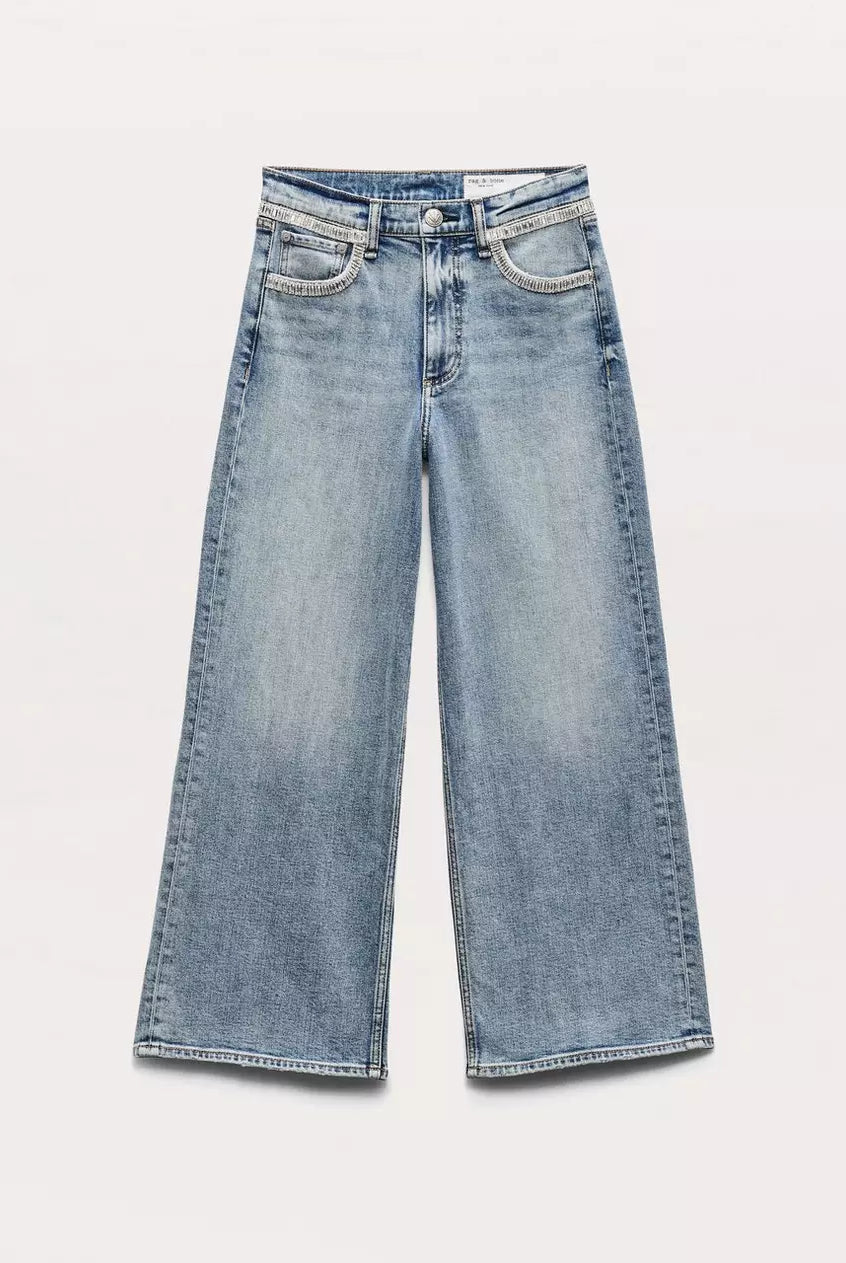 Andi Embellished Ankle-Length Wide-Leg Jeans - Pacific Jewel by Rag & Bone — view 5