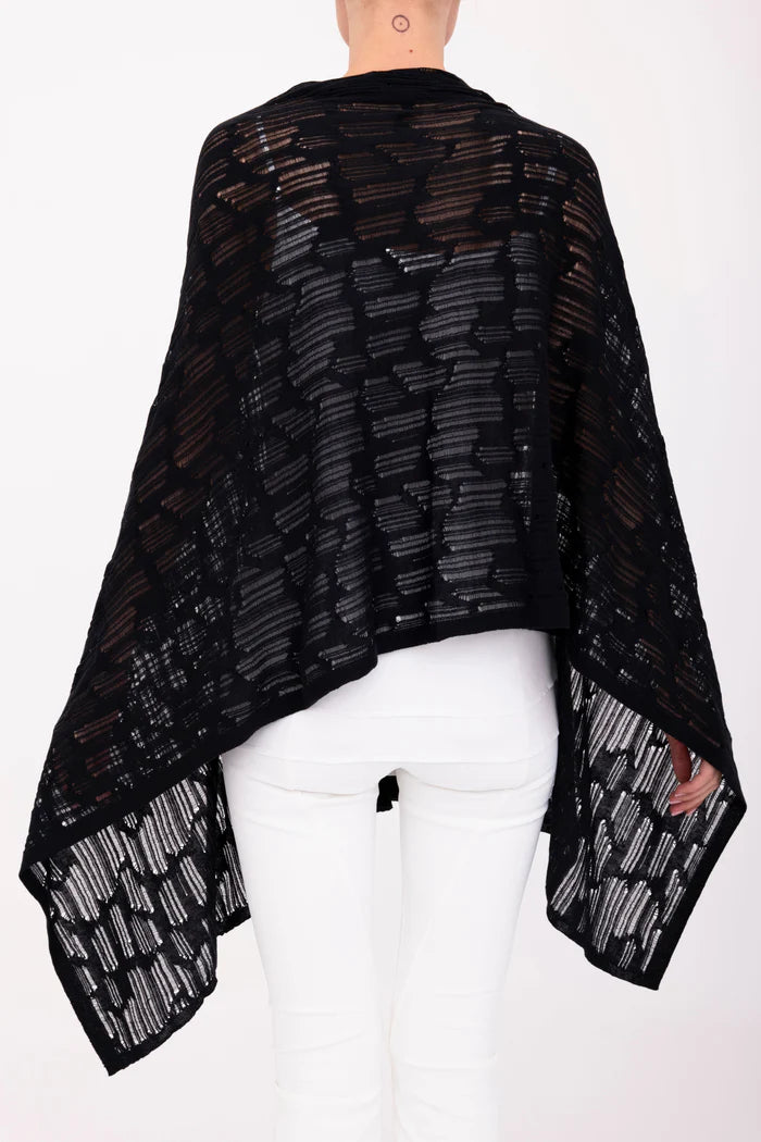 Bombay Distressed Cotton Hemp Zip Poncho - Black by Elaine Kim — view 5