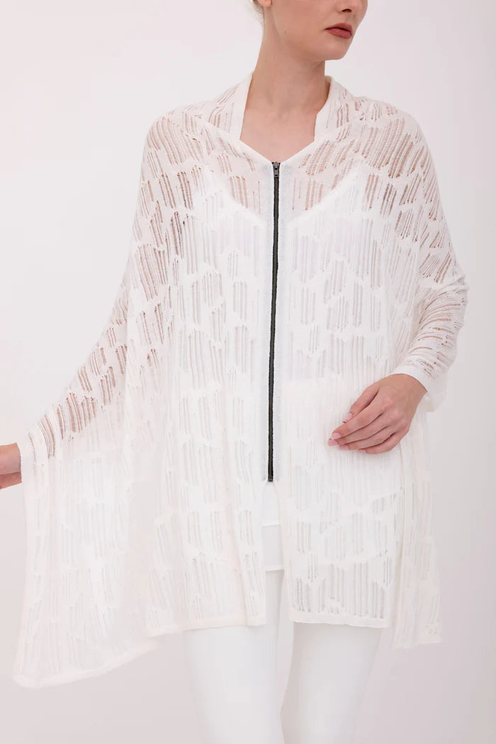 Bombay Distressed Cotton Hemp Zip Poncho - White by Elaine Kim — view 3