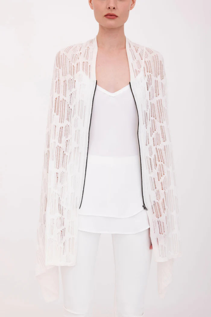 Bombay Distressed Cotton Hemp Zip Poncho - White by Elaine Kim — view 4