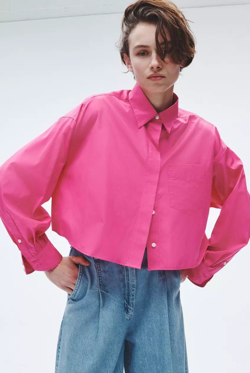 Beatrice Cotton Poplin Crop Shirt - Bright Pink by Rag & Bone | 25 South Boutiques