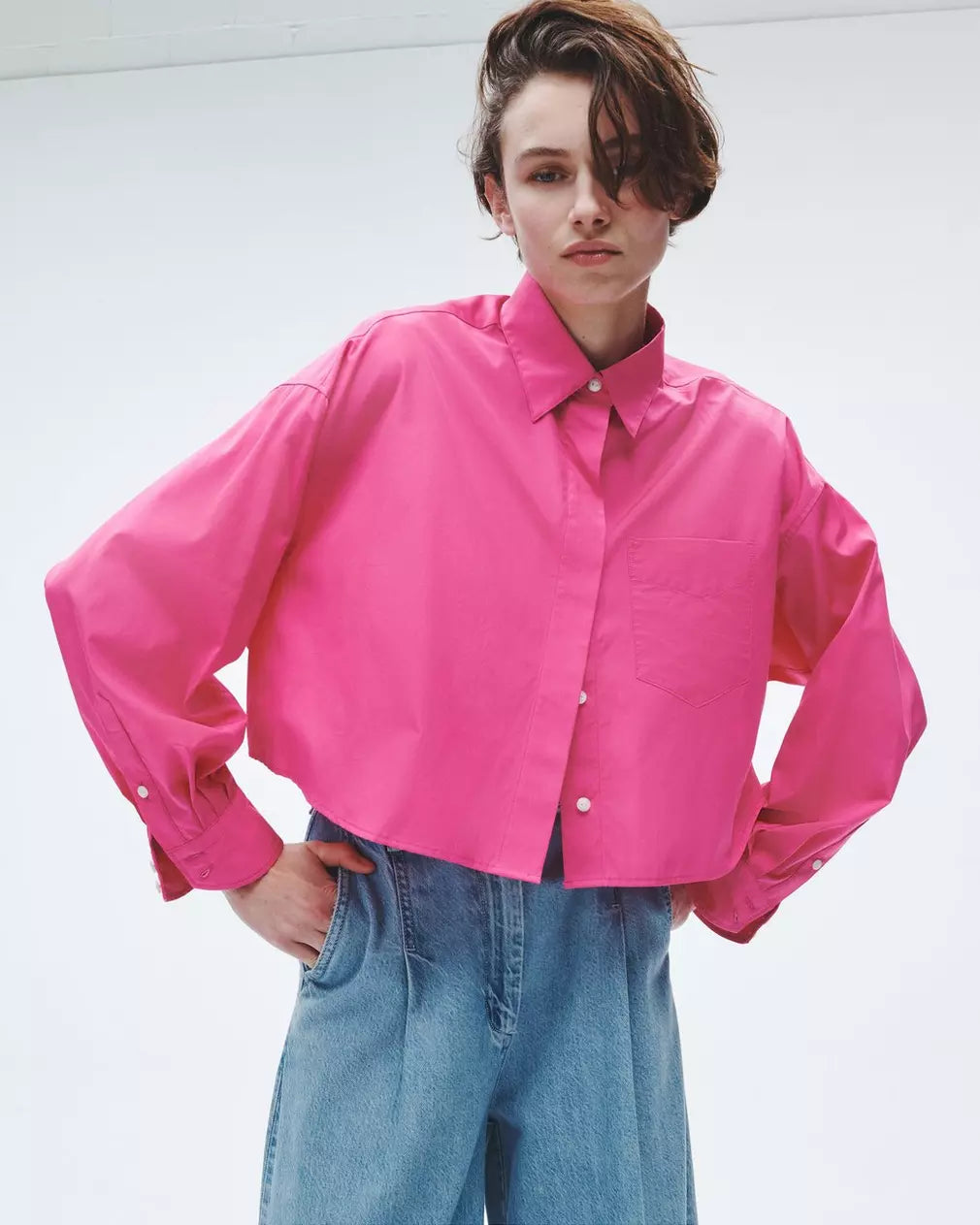 Beatrice Cotton Poplin Crop Shirt - Bright Pink by Rag & Bone | 25 South Boutiques