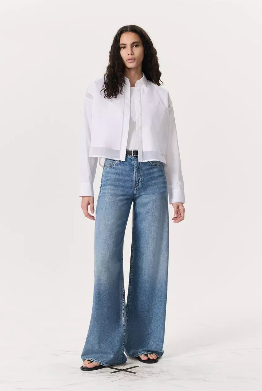 Beatrice Cropped Poplin-Organza Shirt - White by Rag & Bone — view 3