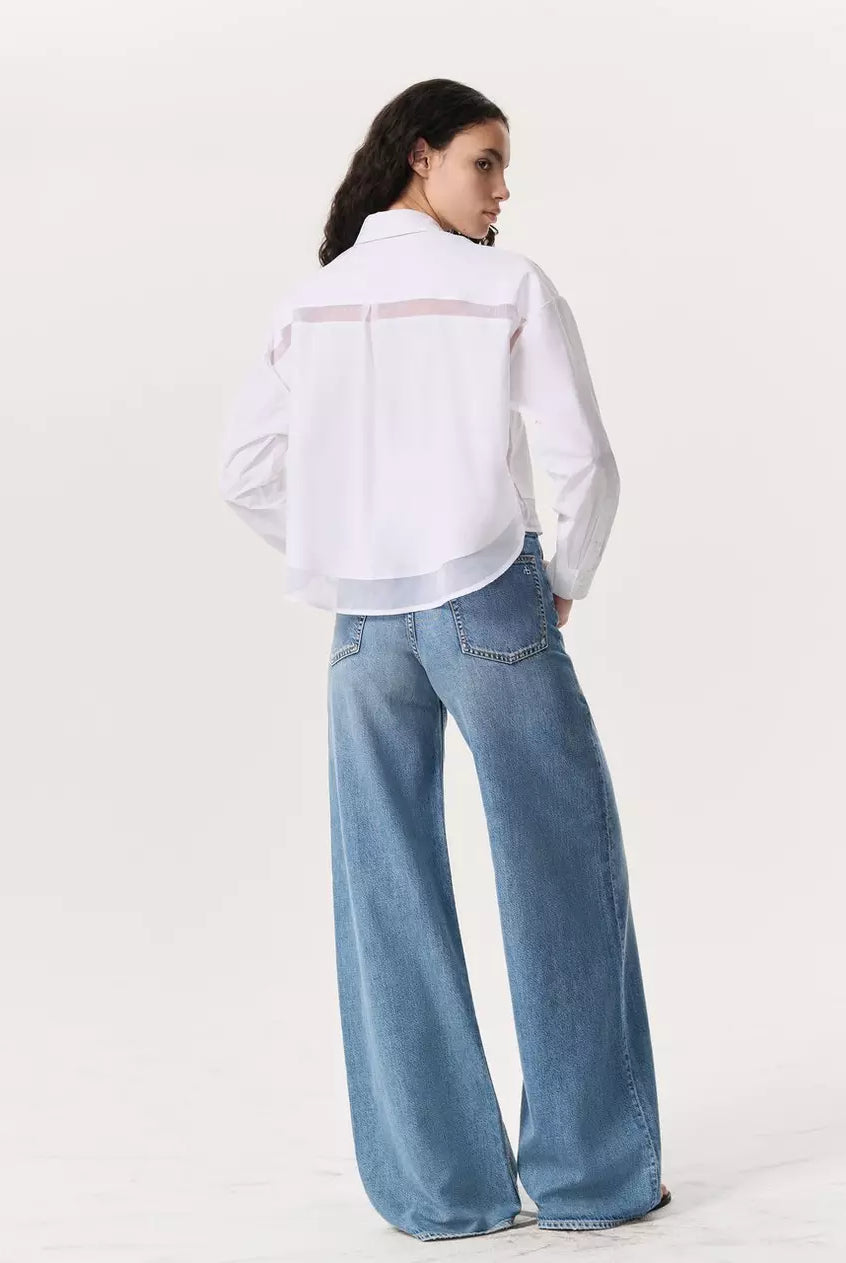 Beatrice Cropped Poplin-Organza Shirt - White by Rag & Bone — view 4
