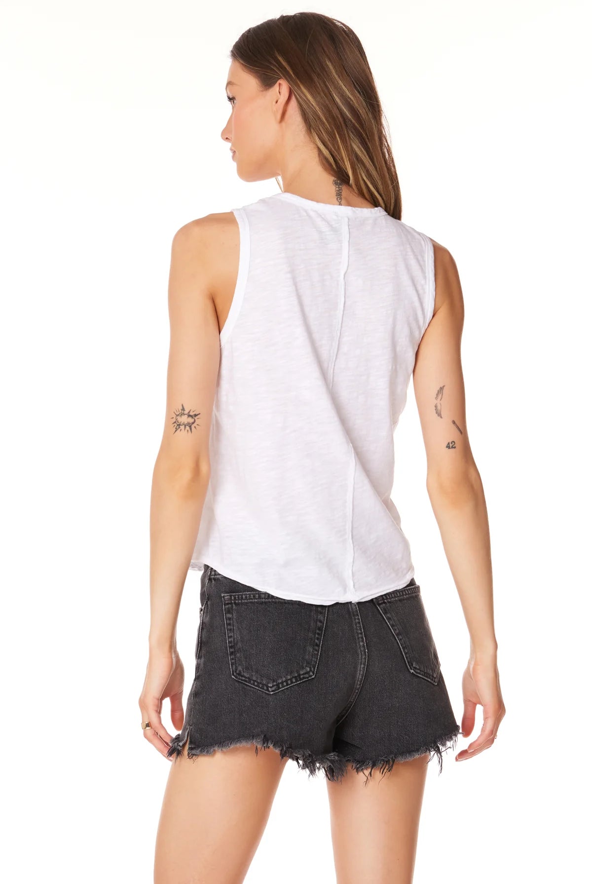 V Neck Seam Detail Tank - White by Bobi — view 3