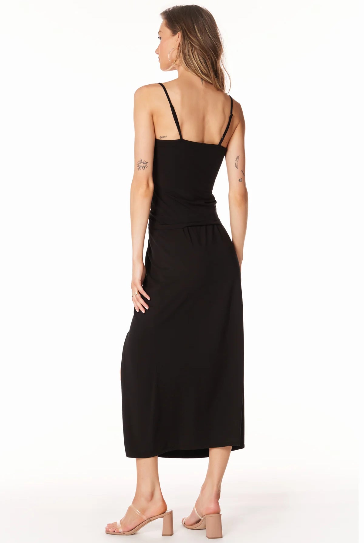 Shirred Skirt w/ Slit - Black by Bobi — view 5