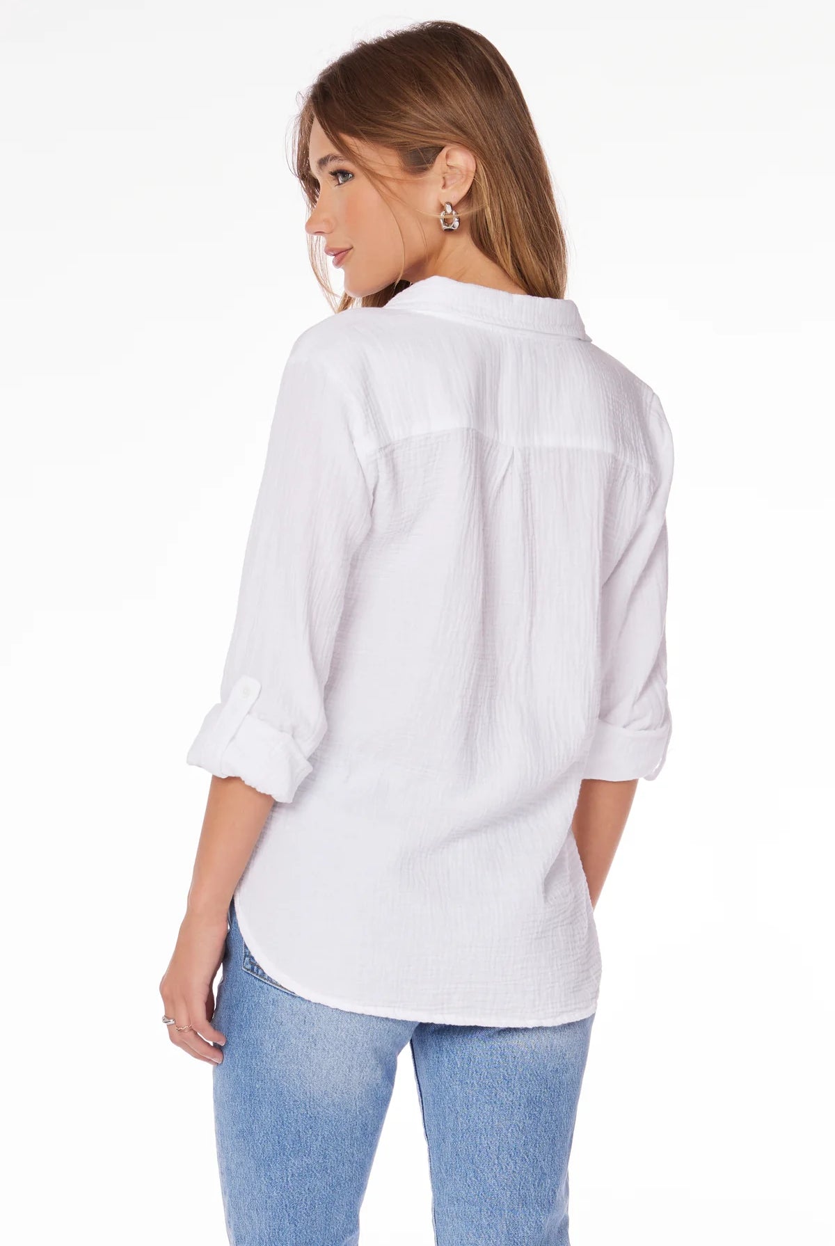 Long Sleeve Button Down Shirt - White by Bobi — view 3