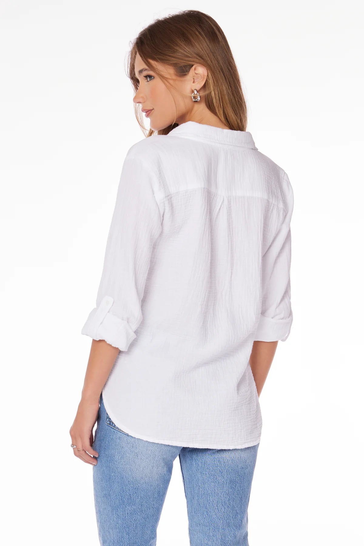 Long Sleeve Button Down Shirt - White by Bobi — view 3