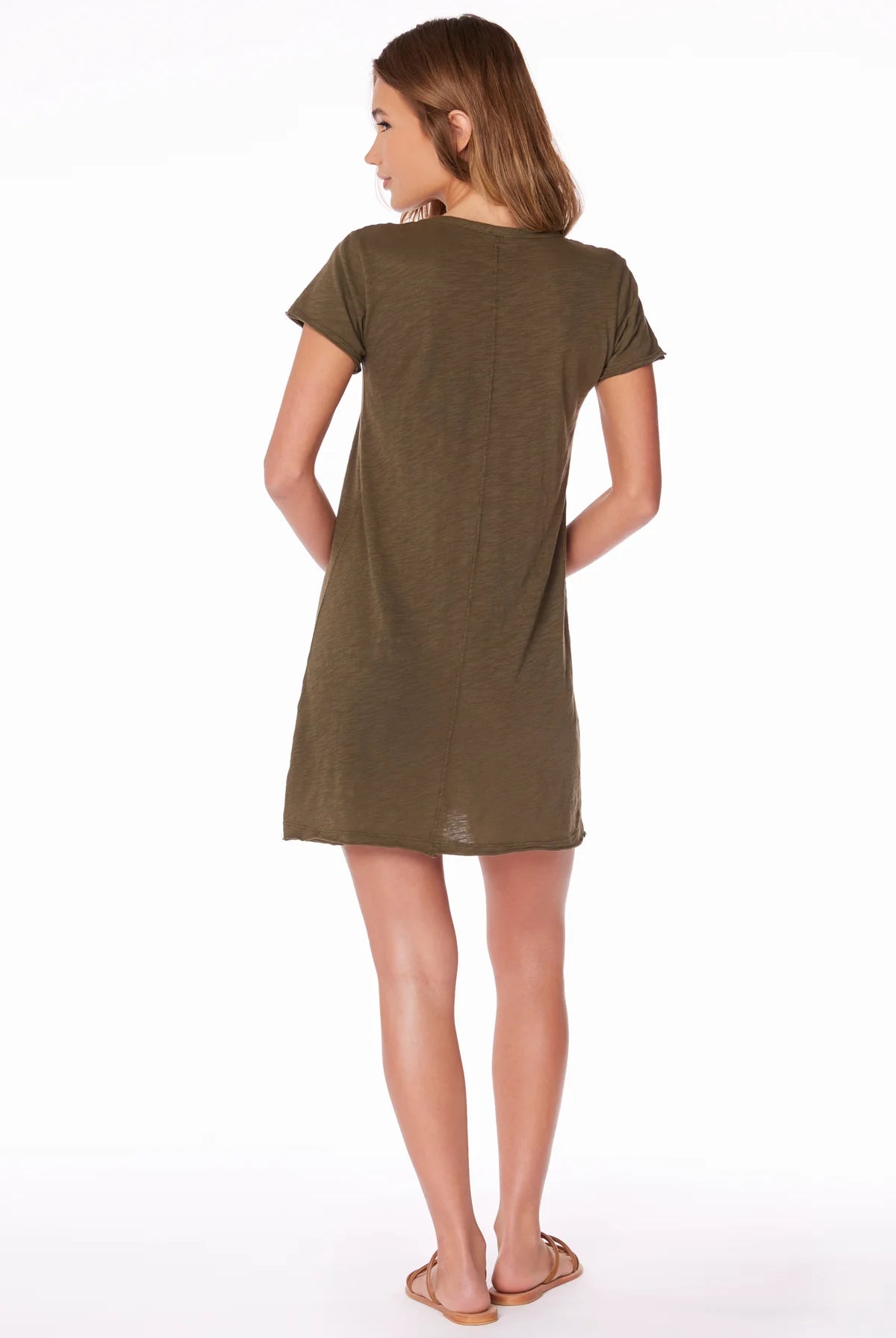 V Neck Raw Edge T-Shirt Dress - Troops by Bobi — view 3