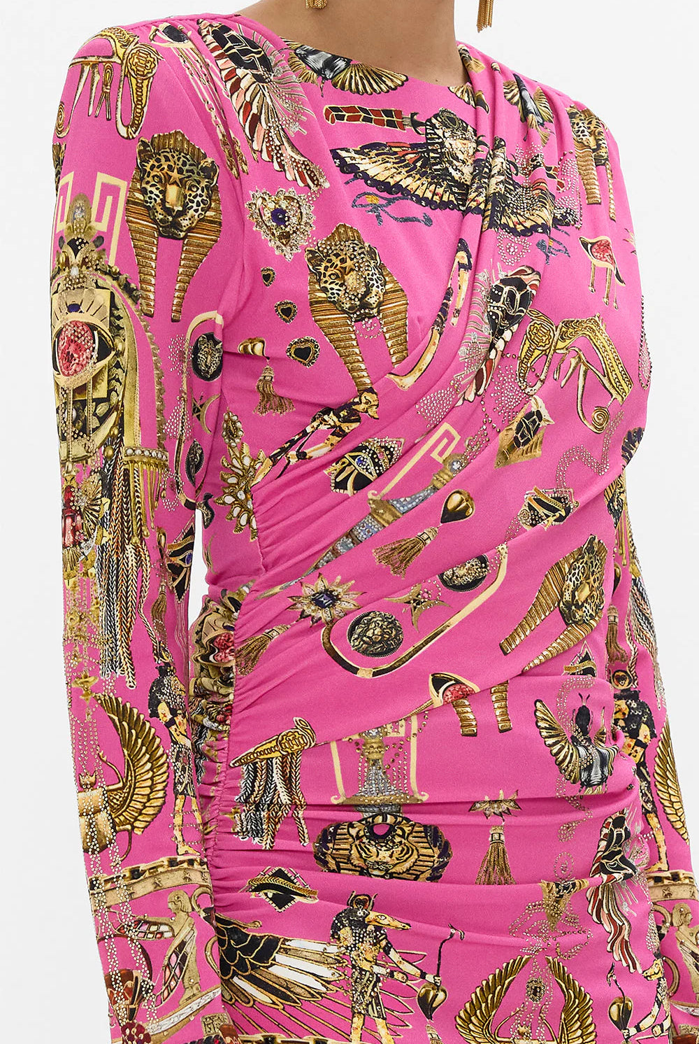 Asymmetrical Draped Long Sleeve Short Dress - Song of the Scarab by Camilla — view 3