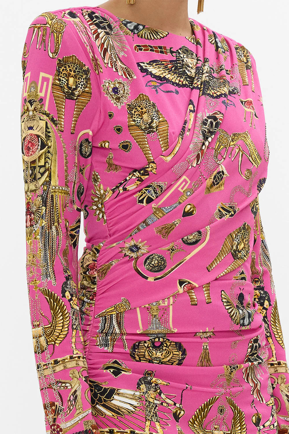 Asymmetrical Draped Long Sleeve Short Dress - Song of the Scarab by Camilla — view 3