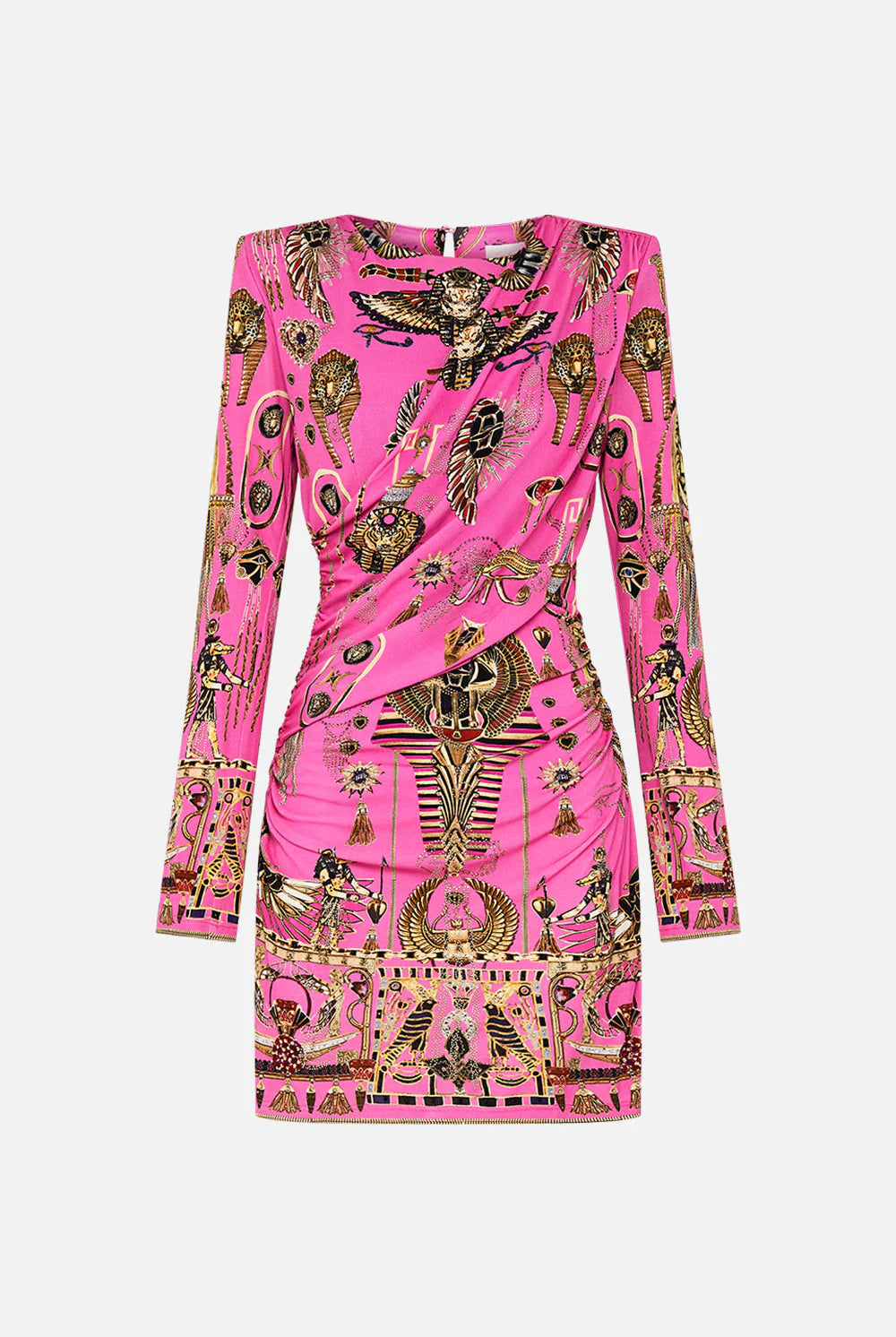 Asymmetrical Draped Long Sleeve Short Dress - Song of the Scarab by Camilla — view 5