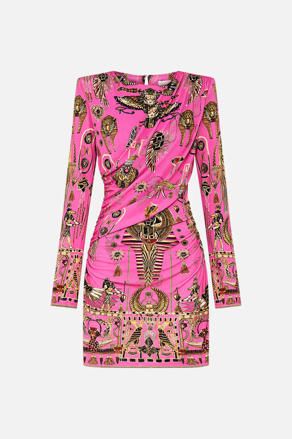 Asymmetrical Draped Long Sleeve Short Dress - Song of the Scarab by Camilla — view 5