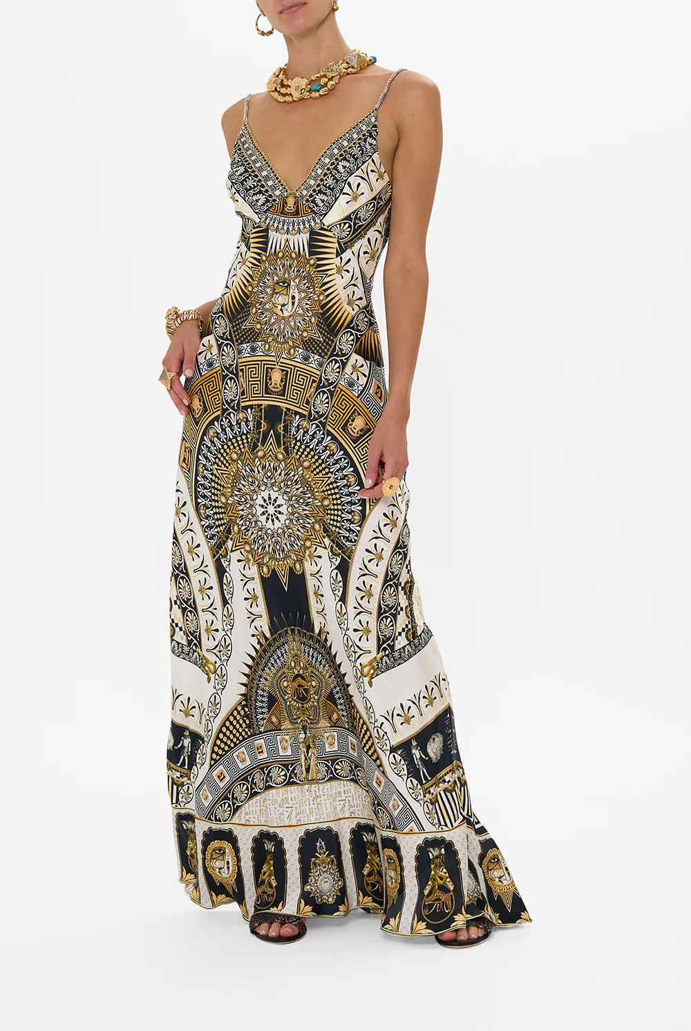 V Neck Long Bias Slip Dress - The Temples of Dendara by Camilla | 25 South Boutiques