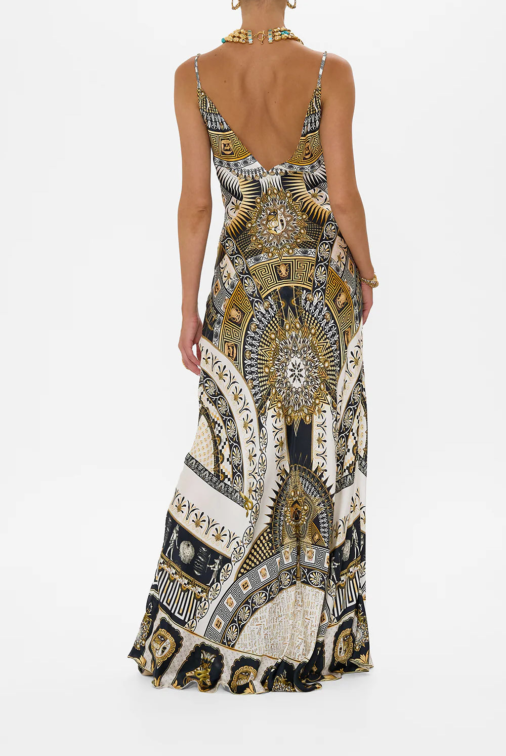 V Neck Long Bias Slip Dress - The Temples of Dendara by Camilla — view 4