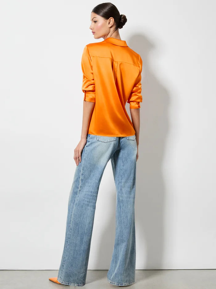 Willa Placket Top - Orange Blaze by Alice & Olivia — view 4
