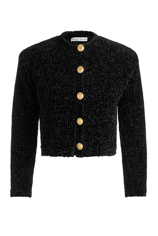 Breanna Chunky Knit Cardigan - Black by Alice & Olivia — view 5