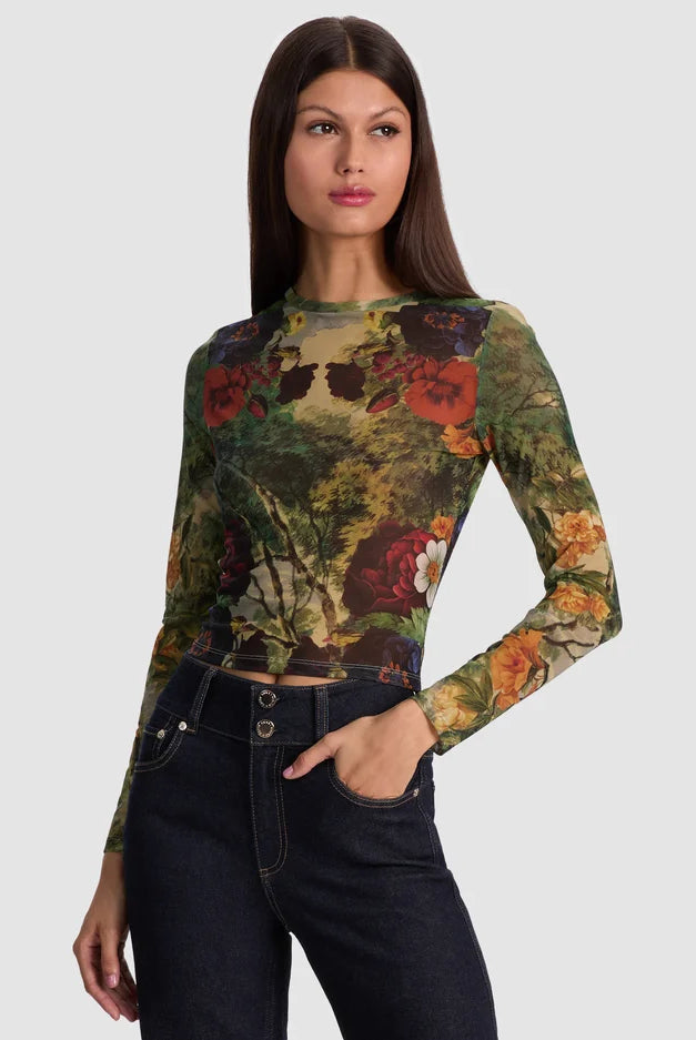 Delaina Mesh Top - Forbidden Forest by Alice & Olivia | 25 South Boutiques