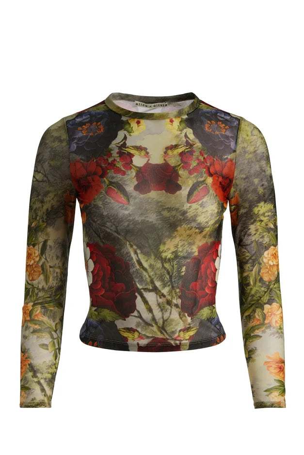 Delaina Mesh Top - Forbidden Forest by Alice & Olivia — view 5