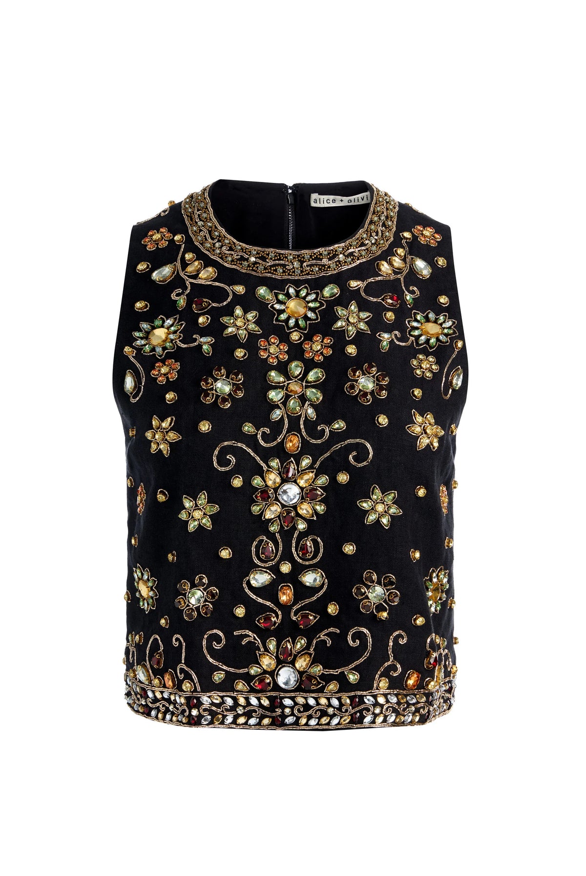 Amal Embellished Tank - Black Multi by Alice & Olivia — view 5