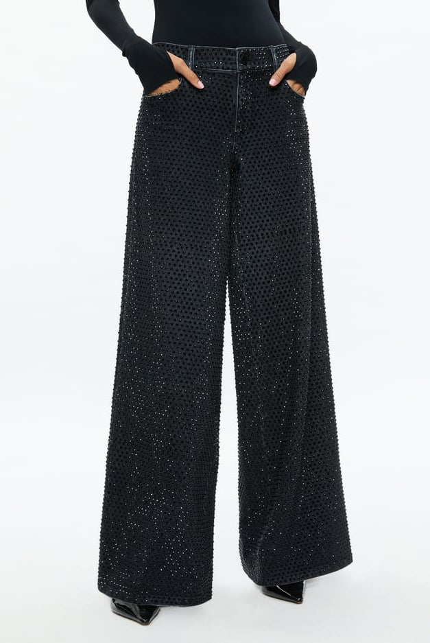 Trish Low Rise Embellished Baggy Jean - Charcoal Black by Alice & Olivia — alternate view