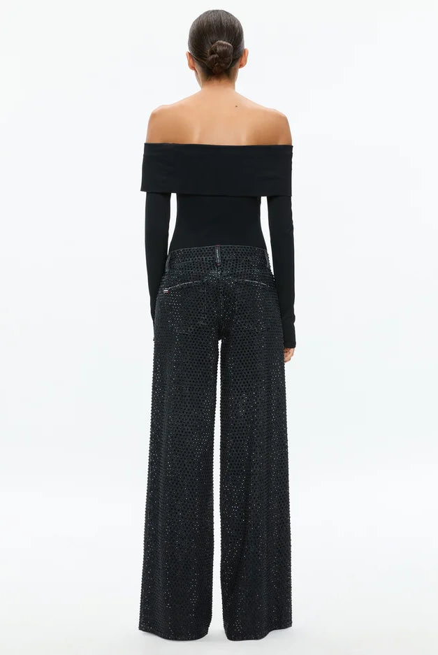 Trish Low Rise Embellished Baggy Jean - Charcoal Black by Alice & Olivia — view 3