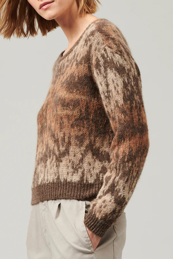 Crewneck Alpaca Mohair Yarn Sweater - Mocha by Tandem — view 3
