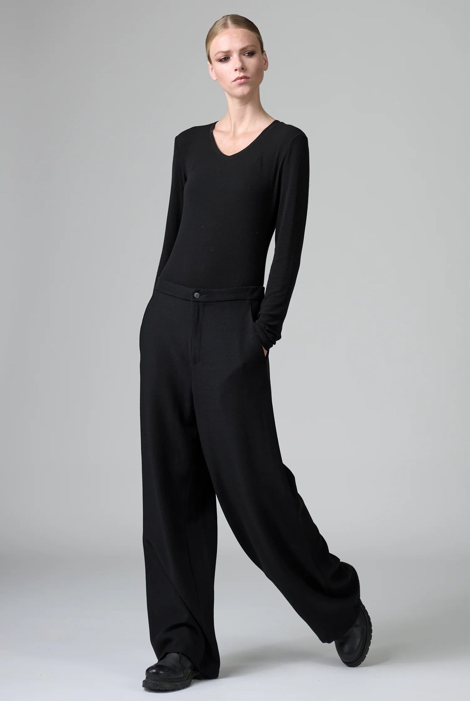 Stretch Wool Wide Leg Trousers - Black by Transit Par-Such | 25 South Boutiques