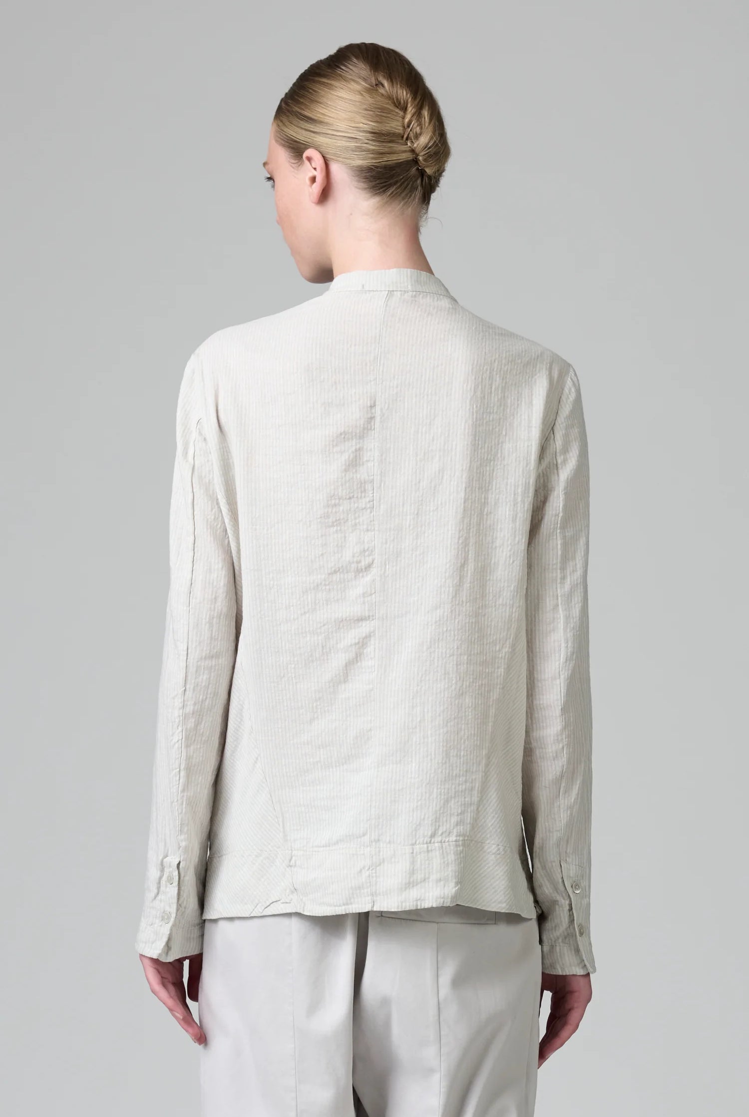 Mandarin Collar Striped Cotton Linen Shirt - Chalk by Transit Par-Such — view 3