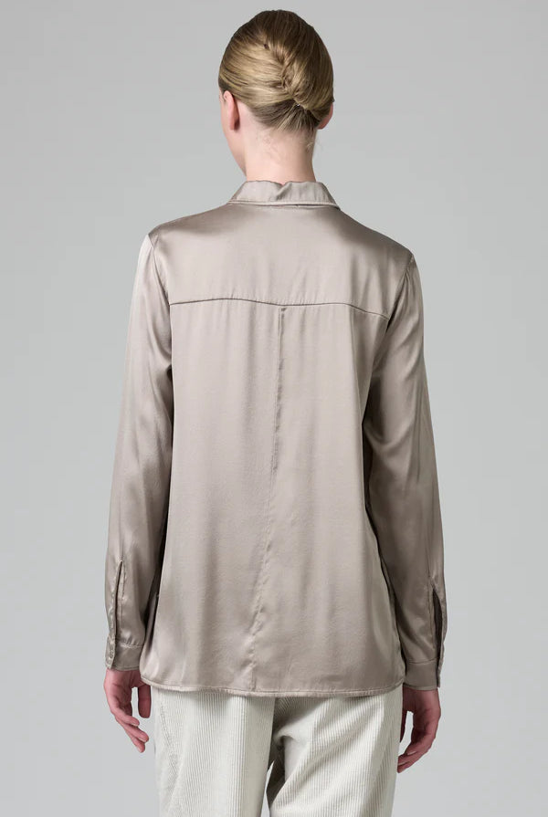 Regular Fit Stretch Silk Shirt - Stone by Transit Par-Such — view 3