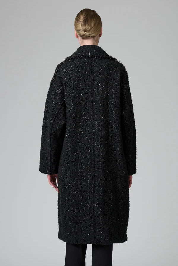 Oversized Double Breasted Bouclé Wool Knit Coat - Black by Transit Par-Such — view 4