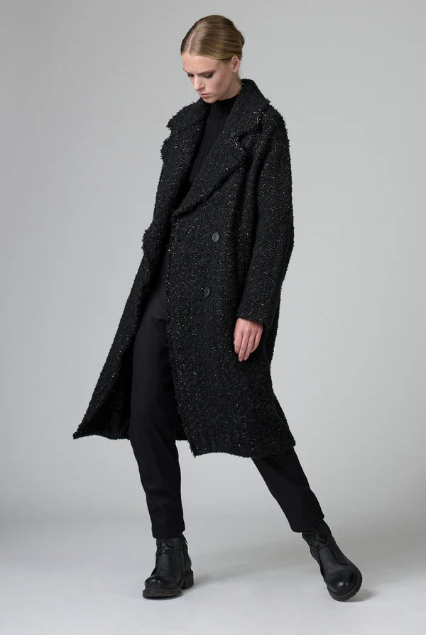 Oversized Double Breasted Bouclé Wool Knit Coat - Black by Transit Par-Such | 25 South Boutiques