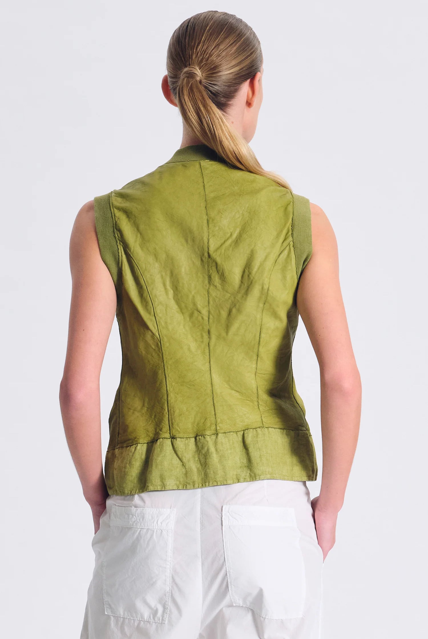 Slim Fit Leather Vest - Olive by Transit Par-Such — view 3
