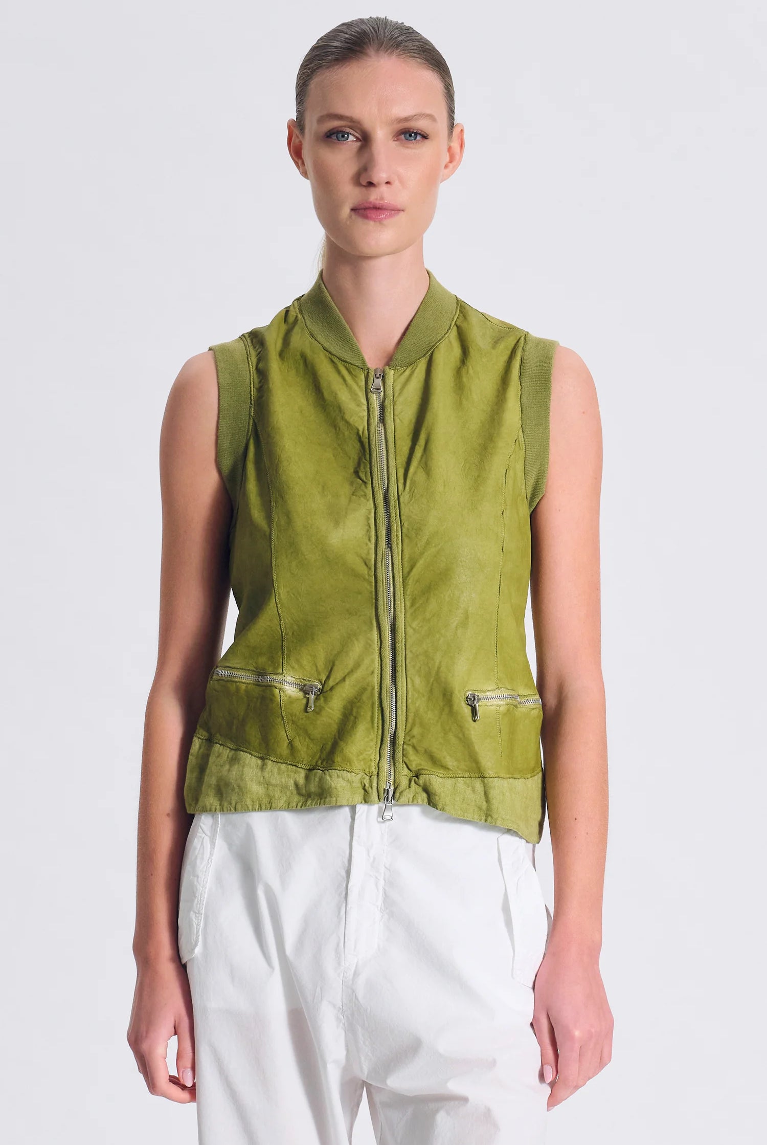 Slim Fit Leather Vest - Olive by Transit Par-Such | 25 South Boutiques