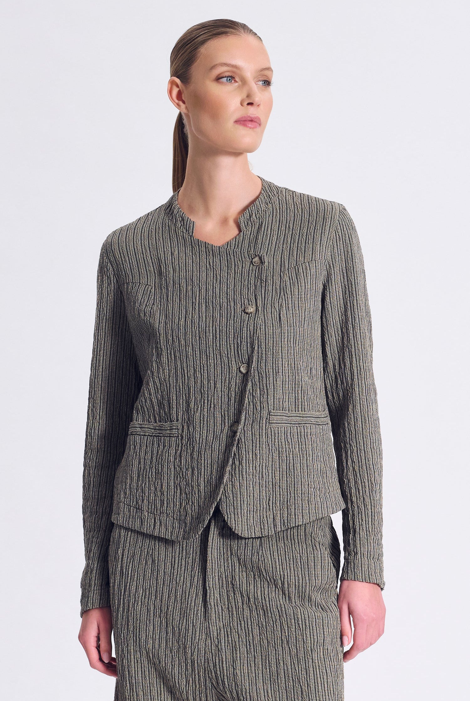 Double-Breasted Embossed Jacket - Taupe by Transit Par-Such | 25 South Boutiques
