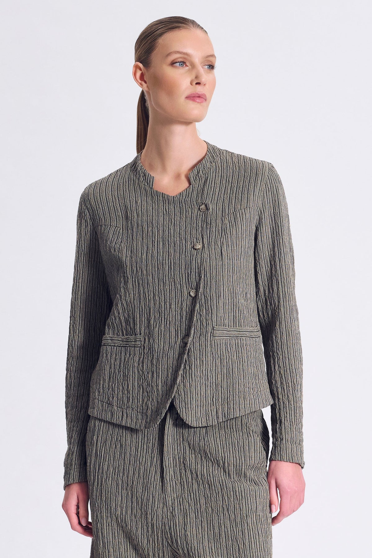 Double-Breasted Embossed Jacket - Taupe by Transit Par-Such | 25 South Boutiques