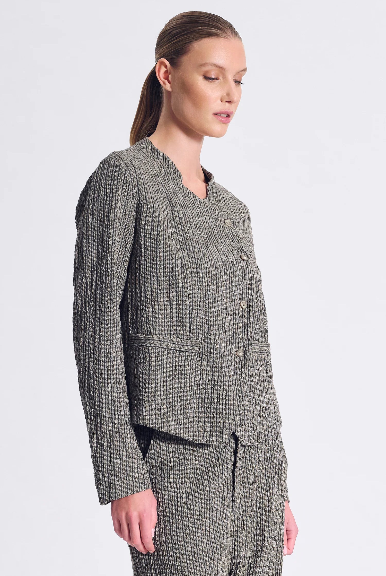 Double-Breasted Embossed Jacket - Taupe by Transit Par-Such — alternate view