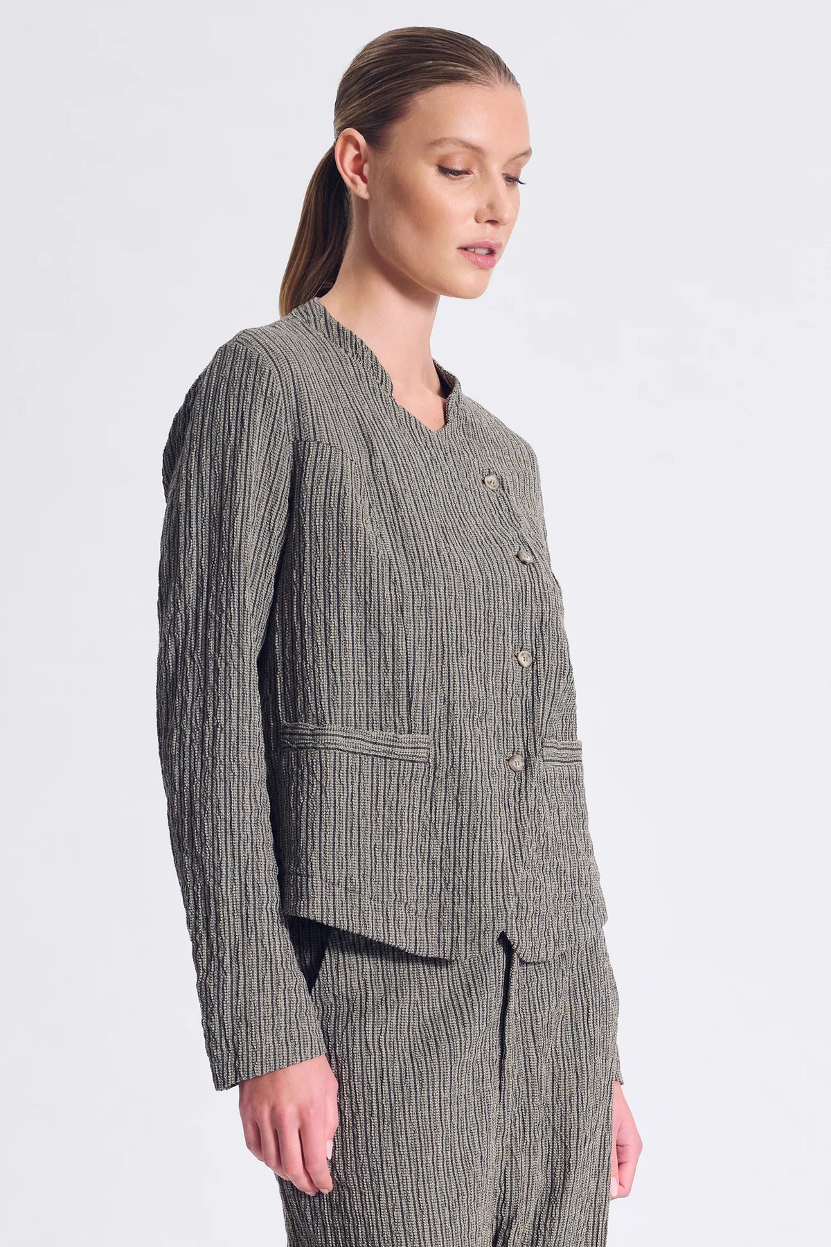 Double-Breasted Embossed Jacket - Taupe by Transit Par-Such — alternate view