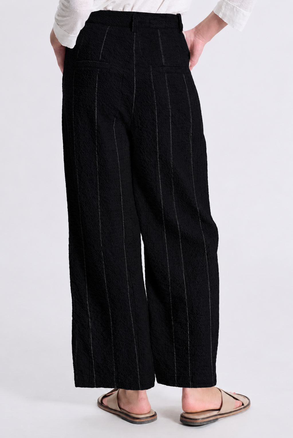 Wide Leg Pinstripe Trousers - Black by Transit Par-Such — view 4