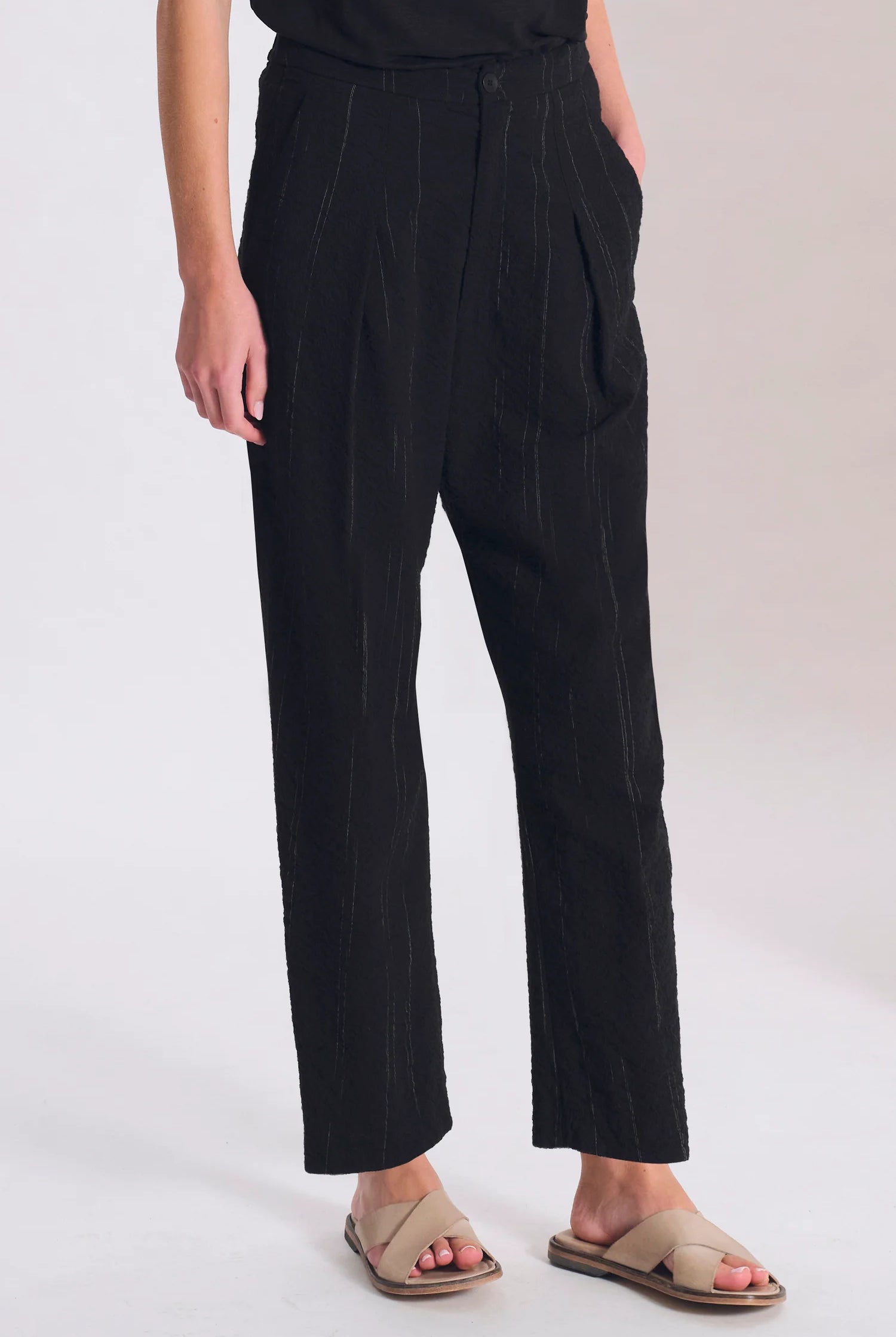 Front Pleated Pinstripe Trousers - Black by Transit Par-Such — alternate view